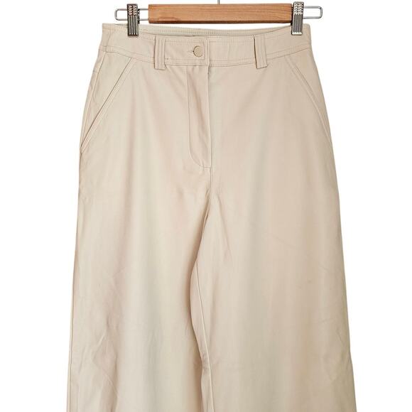 Topshop Faux Leather Cream Colored Wide Leg Pants, Sz 6 - Picture 5 of 6
